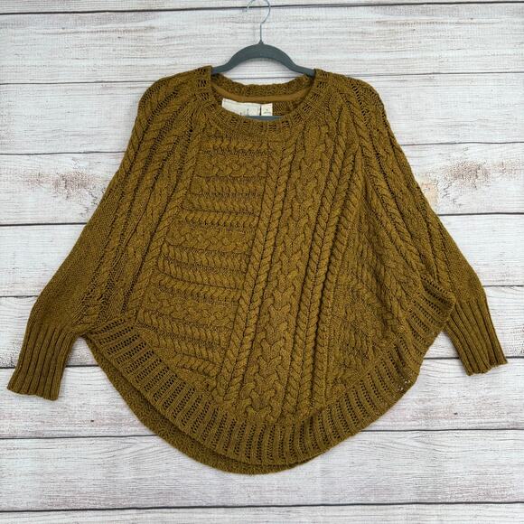 Angel of the North Anthropologie Curved Cables Poncho Sweater Womens XS Green - Picture 1 of 10